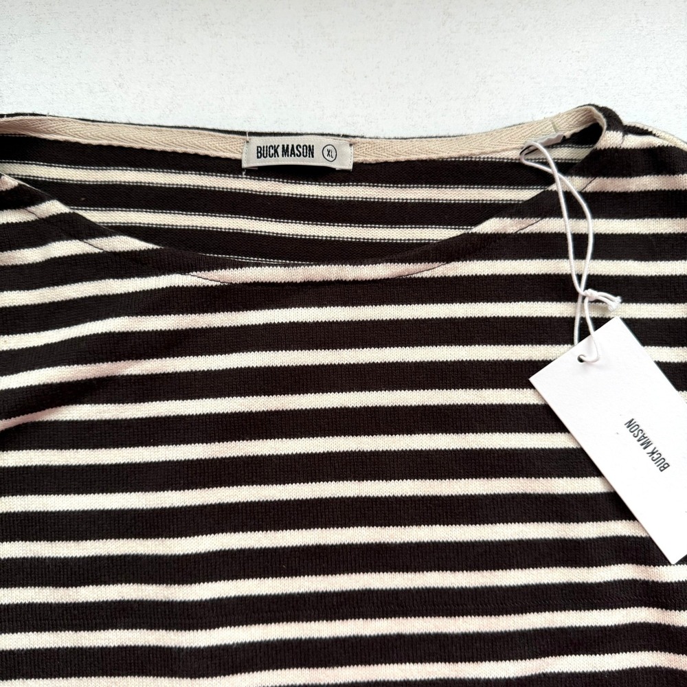 Buck Mason Mariner Jersey Breton Tee Chestnut Natural Striped Shirt XL NEW - Picture 7 of 10